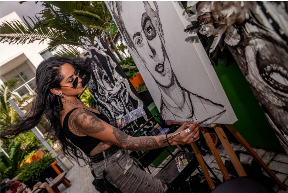 Me painting a portrait of Frida Khalo. 